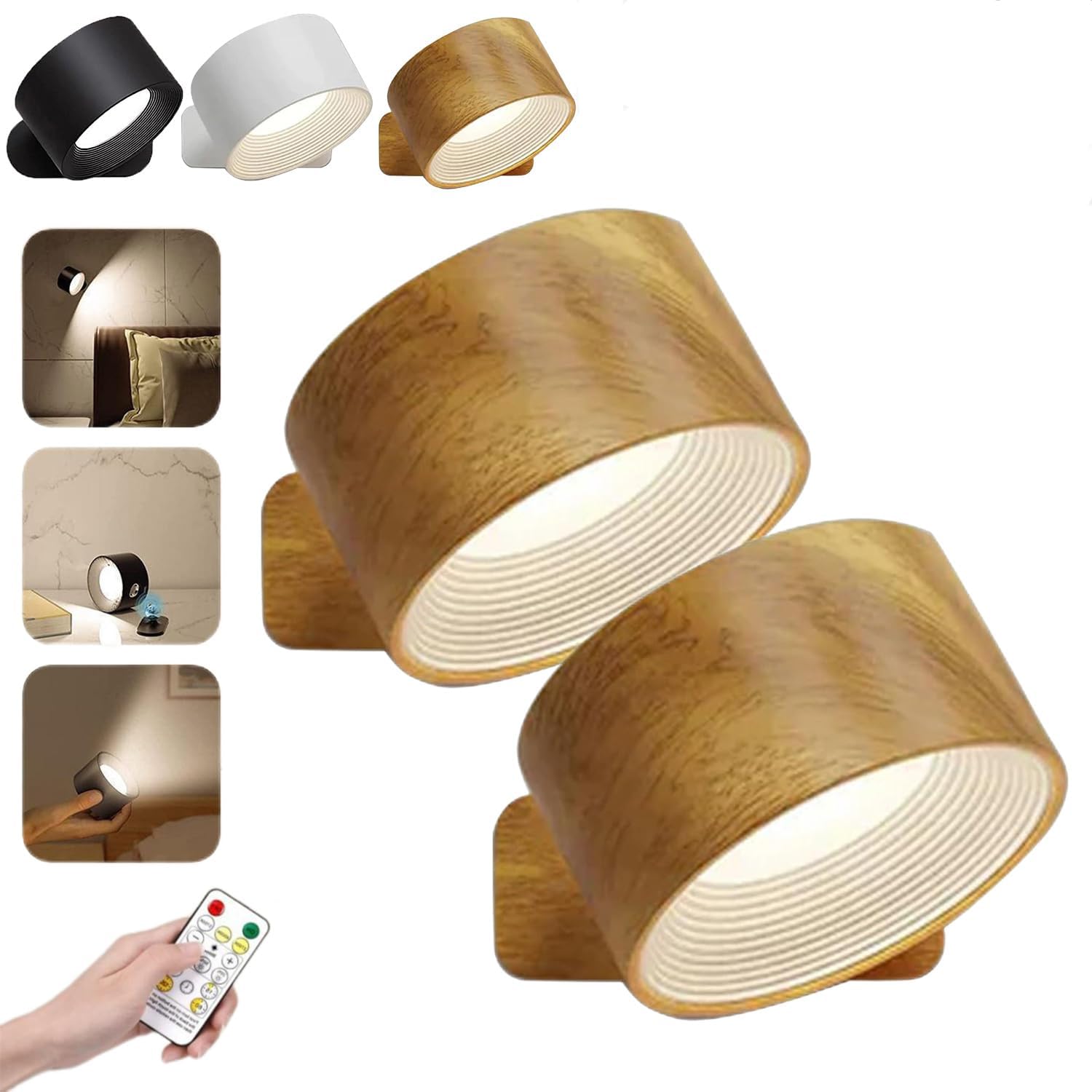 Swedish Lights Wall Lamps, Infinity Wall Lamp with Remote Control, 3 Color Temperatures & Dimmable Magnetic 360° Rotation for Display, Artworks (Wooden*2)