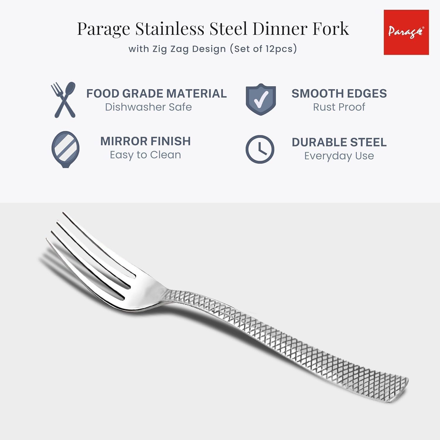 Stainless Steel Dinner Forks Set with Zig Zag Design, Tableware, Set of 6, Silver
