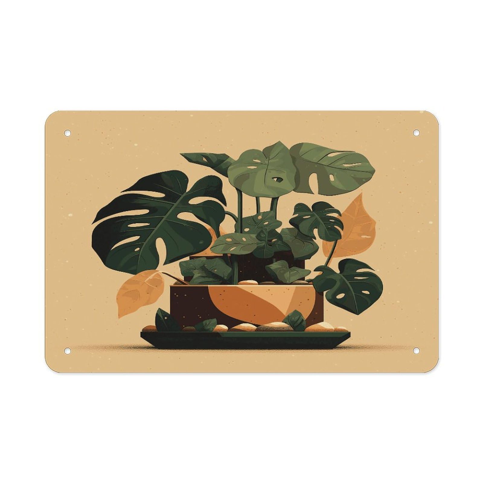 Fekiloot Style Gray Monstera Plant Metal Signs Wall Art Tin Sign
