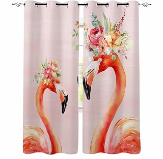 Flamingo Birds Blackout Curtains 72 Inches Long, Pink Animals Floral Abstract Oil Painting Thermal Insulated Black Out Curtains, Darkening Window Curtain for Bedroom Living Room 52"x72" 2 Panels
