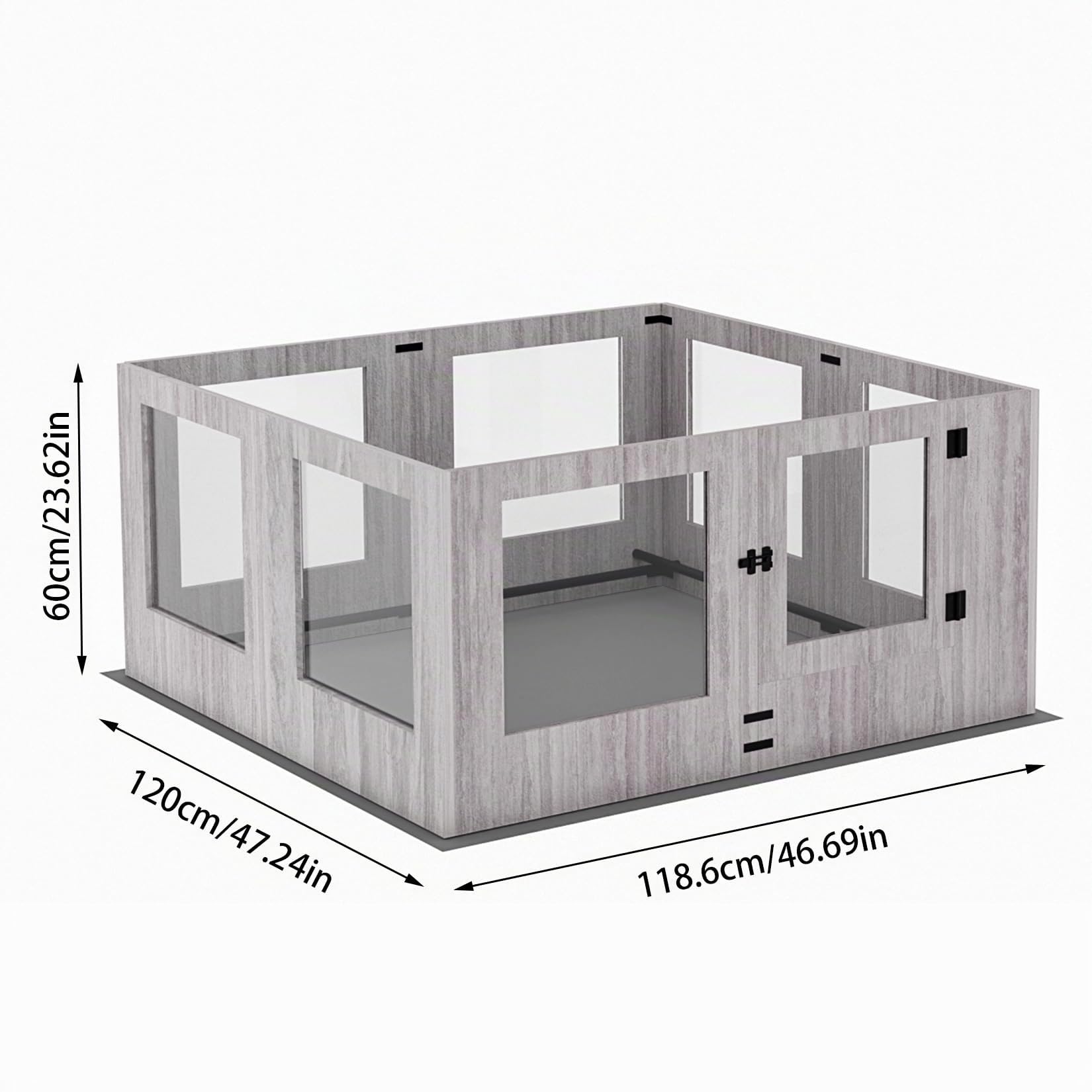 Recinto Box Parto per Cani Vetro Temperato Alto 60cm Legno Telaio 120x118cm