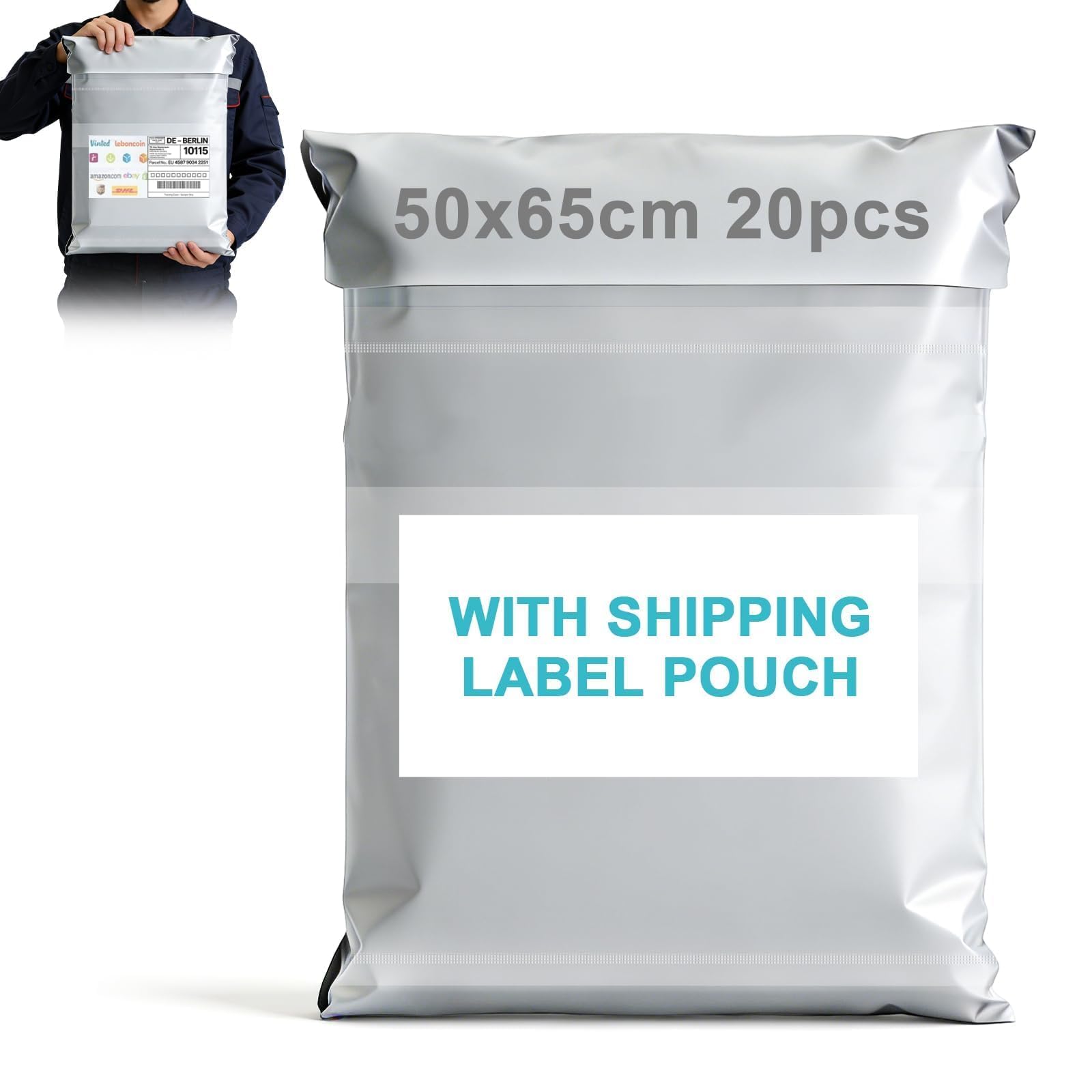 XRXYMQ Pack of 20 Mailing Bags with Bag for Shipping Label 50 x 65 cm Shipping Bags Opaque Shipping Bags Goods Shipping Bag Tear-Resistant Shipping Bags for Online Trade Returns Shipping