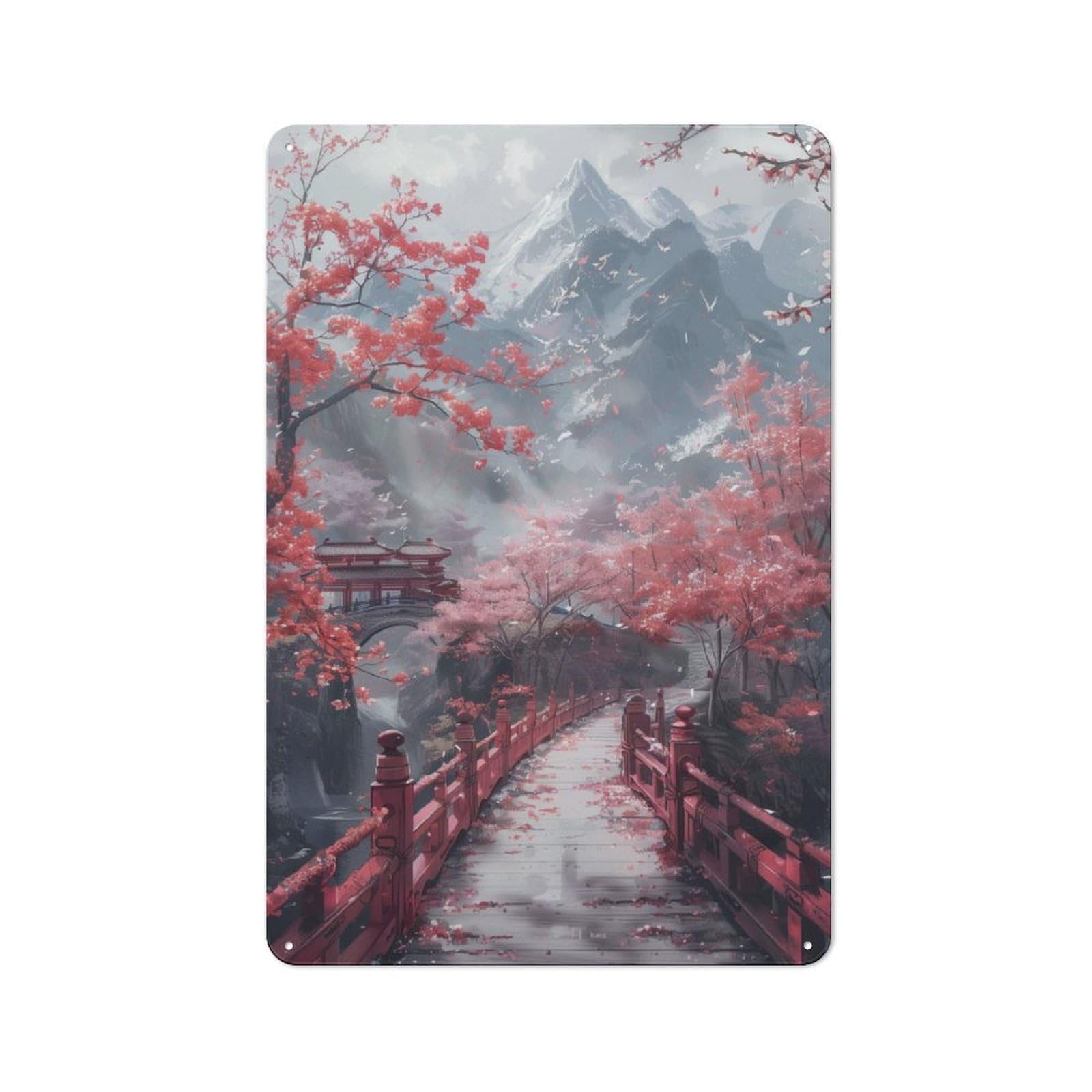 Junmoney Asian Landscape At Spring Printed Metal Sign 30X20cm For Kitchen Or Home Bar, Housewarming Present For People Styling Kitchen And Home Bar
