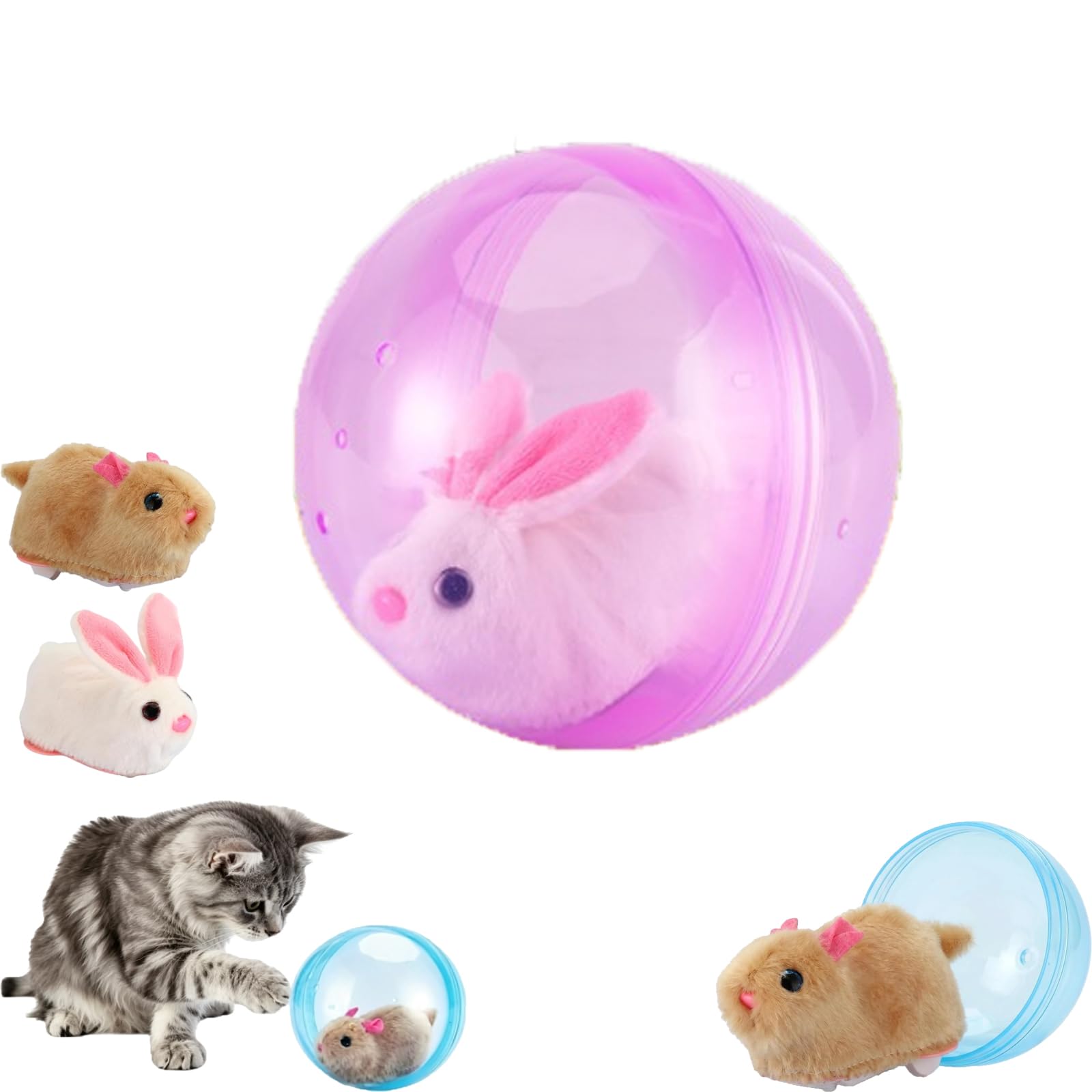 TKNIBEEN Self-Rolling Interactive Cat Ball, 360° Rolling Spin Moving Cat Ball, Realistic Animal Automatic Moving Rolling Cat Ball, For Cats, Dogs, And Small Pets (Rabbit-Pink)
