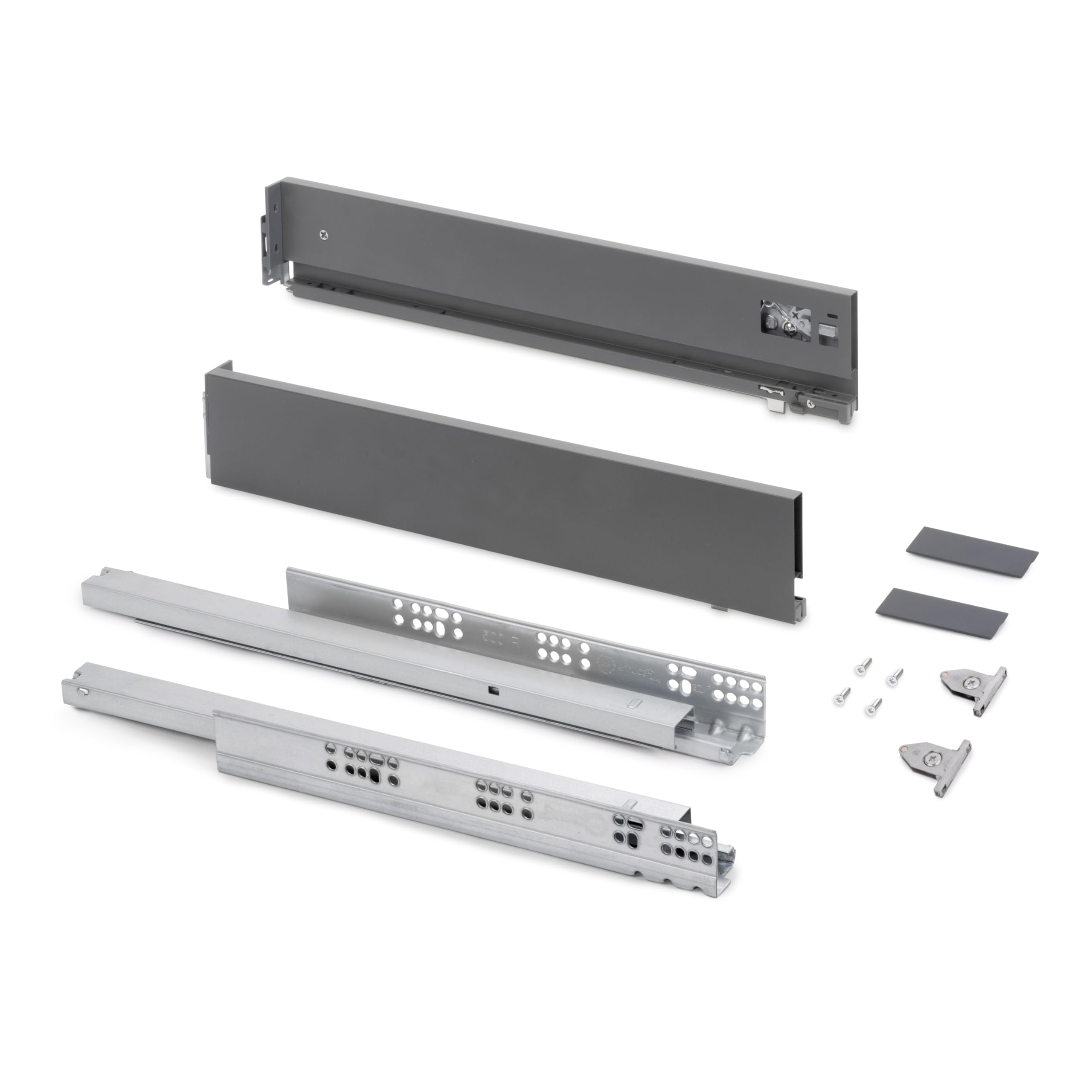 Emuca Anthracite Grey - Drawer Kit For Kitchen Or Bath With 3D Regulation, Height 93Mm (3,66 Inch), Depth 300Mm (11,8 Inch), 40Kg (88 Lb), Soft Close, Boards Not Included, Steel,