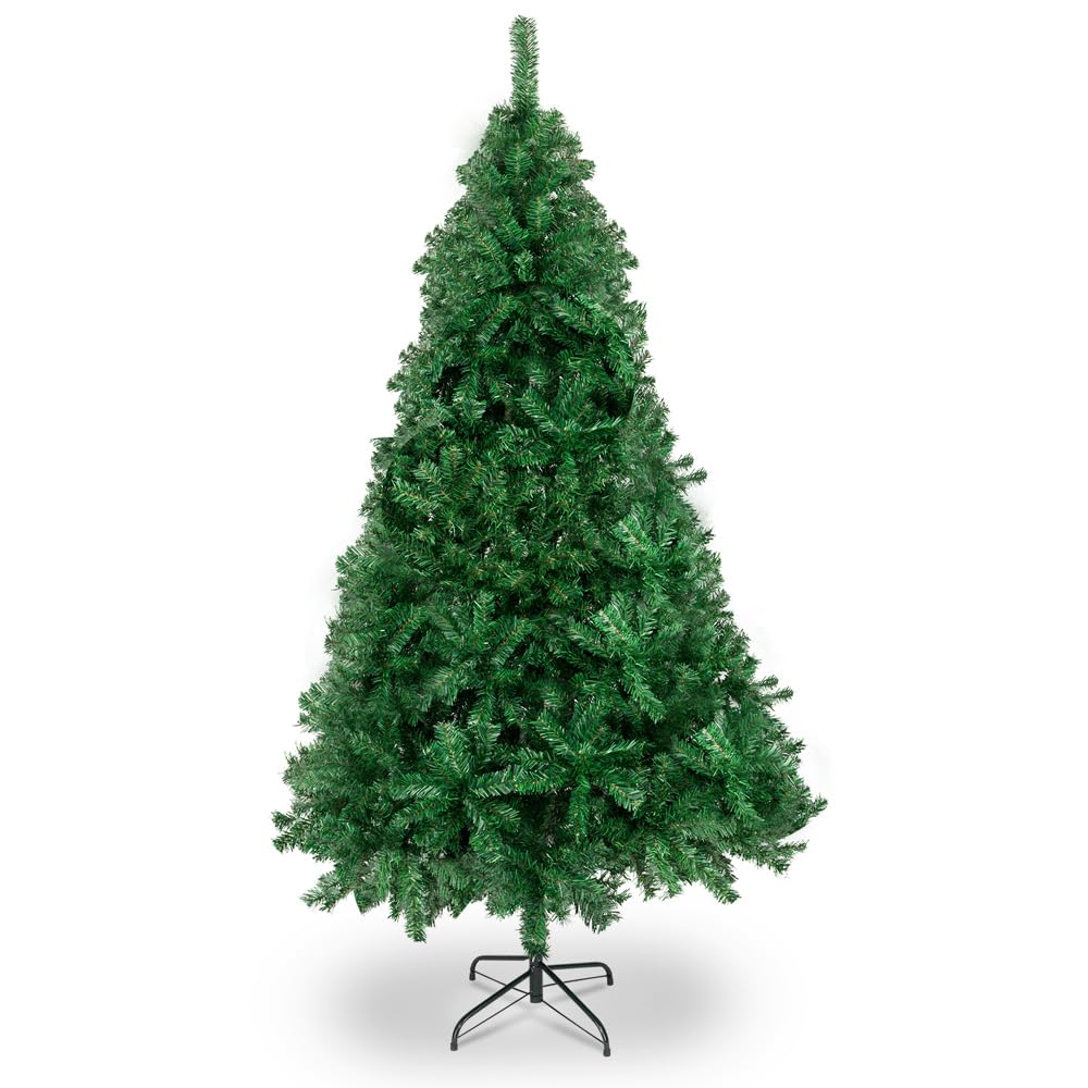 Karlhome 6FT Premium Green Artificial Christmas Tree Decorations for Home, Office, Party Holiday, 550 PVC Branch Christmas Tree with Metal Hinges & Foldable Metal Base