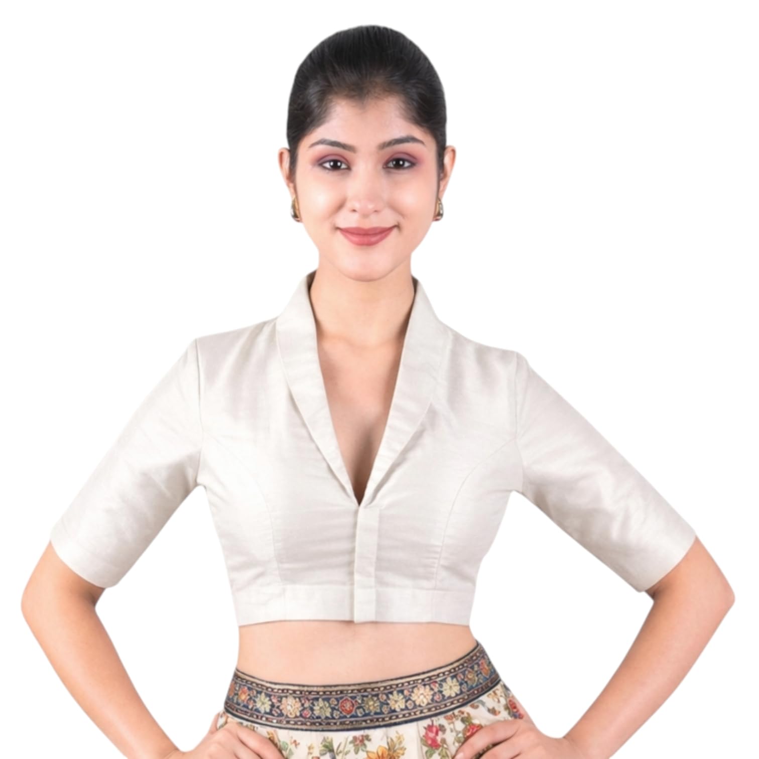 india blouse Women’s Solid Collar Neck Readymade Saree Blouse | Front Open Non Padded | Half Sleeve Art Silk Blouse-picture-47