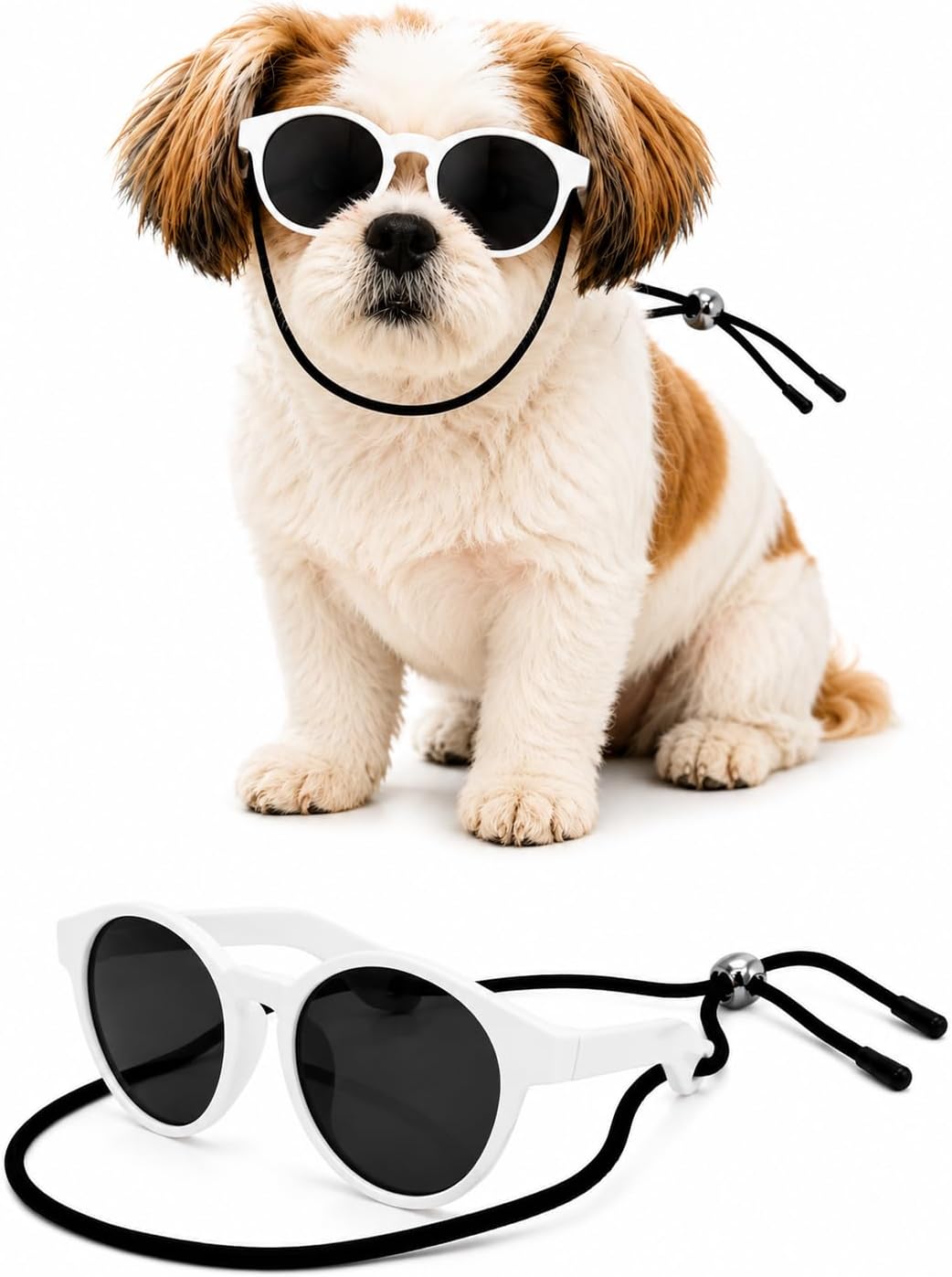 G014 Dog Cat Pet Panto Sunglasses Small Dog up to 15lbs (2-Pack Panto Black +Panto White) image 4