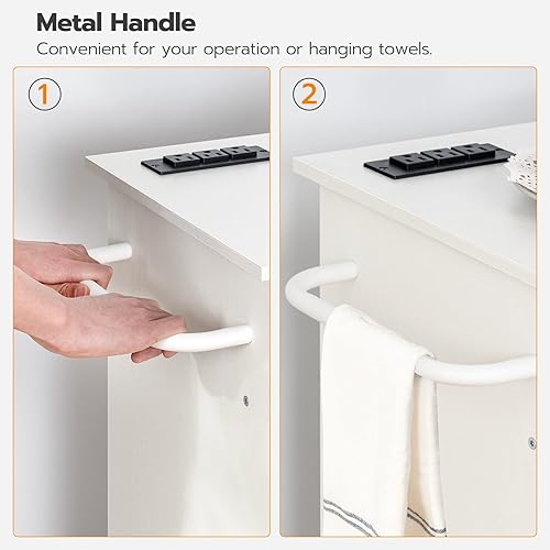 Miniatura 9 de HOOBRO Isla de cocina con toma de corriente, isla de almacenamiento de cocina con estante de especias y cajón, carrito de cocina rodante sobre