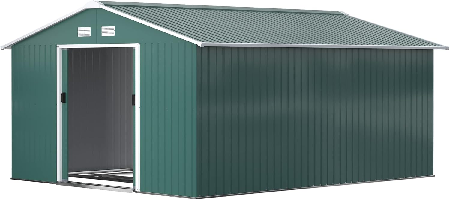 Outsunny 13 x 11ft Metal Garden Shed, Outdoor Storage Tool House with