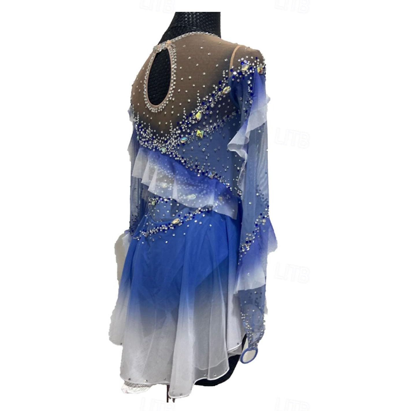 purpleq Professionelles Eiskunstlauf Wettkampf Kleid Gradient Langärmliges Eislauf Performance Kostüm für Mädchen Gymnastik Trikots Activewear Kristall/Strass Rollschuhkleid