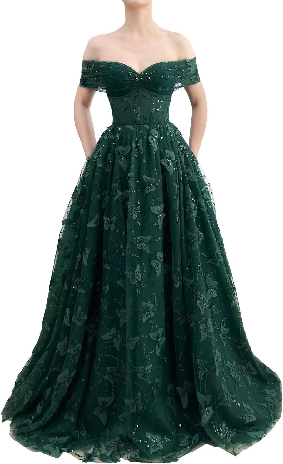 Sparkly Off Shoulder Tulle Prom Dresses with Butterfly Appliques Long A Line Formal Evening Party Gowns for Women - Image 6