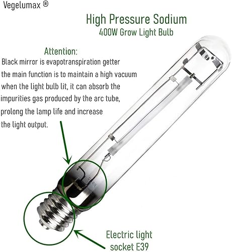 Miniatura 4 de Vegelumax Paquete de 2 bombillas hidropónicas de alta presión de 600 vatios de sodio HPS de crecimiento, espectro rojo y naranja mejorado de alto