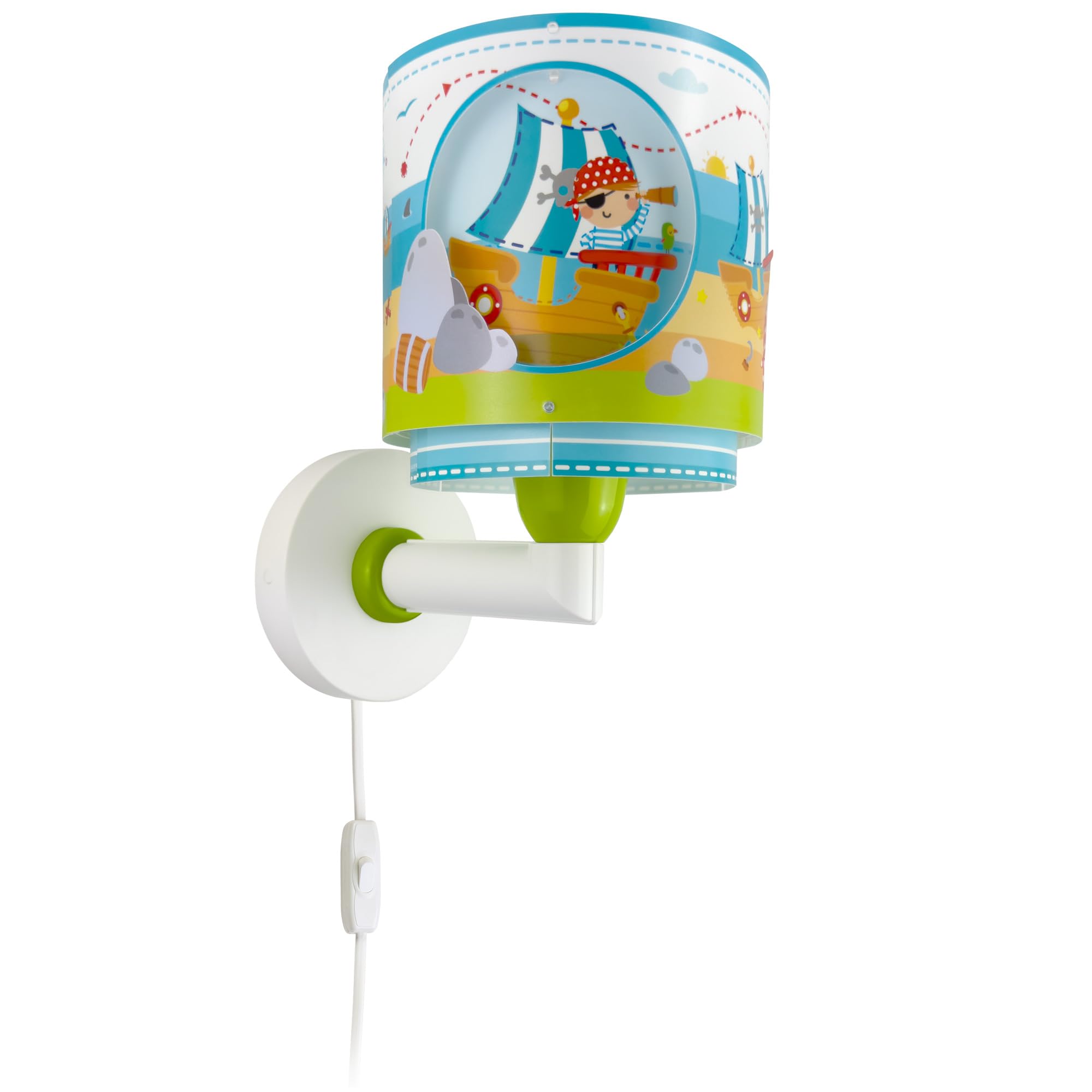 Dalber Lámpara Aplique Pared Infantil Isla Pirata | Lámpara aplique de pared con instalación directa a la corriente o mediante cable con interruptor incluido.