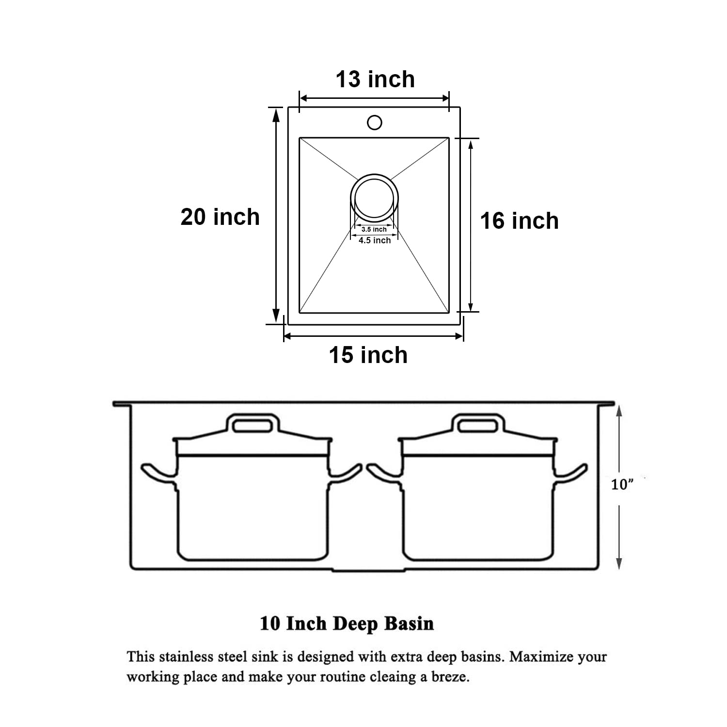 SHACO Kleine Küchenspüle – Schwarz, 38,1x50,8 Cm, Edelstahl, Topmount, Inkl. Geschirrgitter & Ablauf, Für Bar, Wohnmobil, Büro