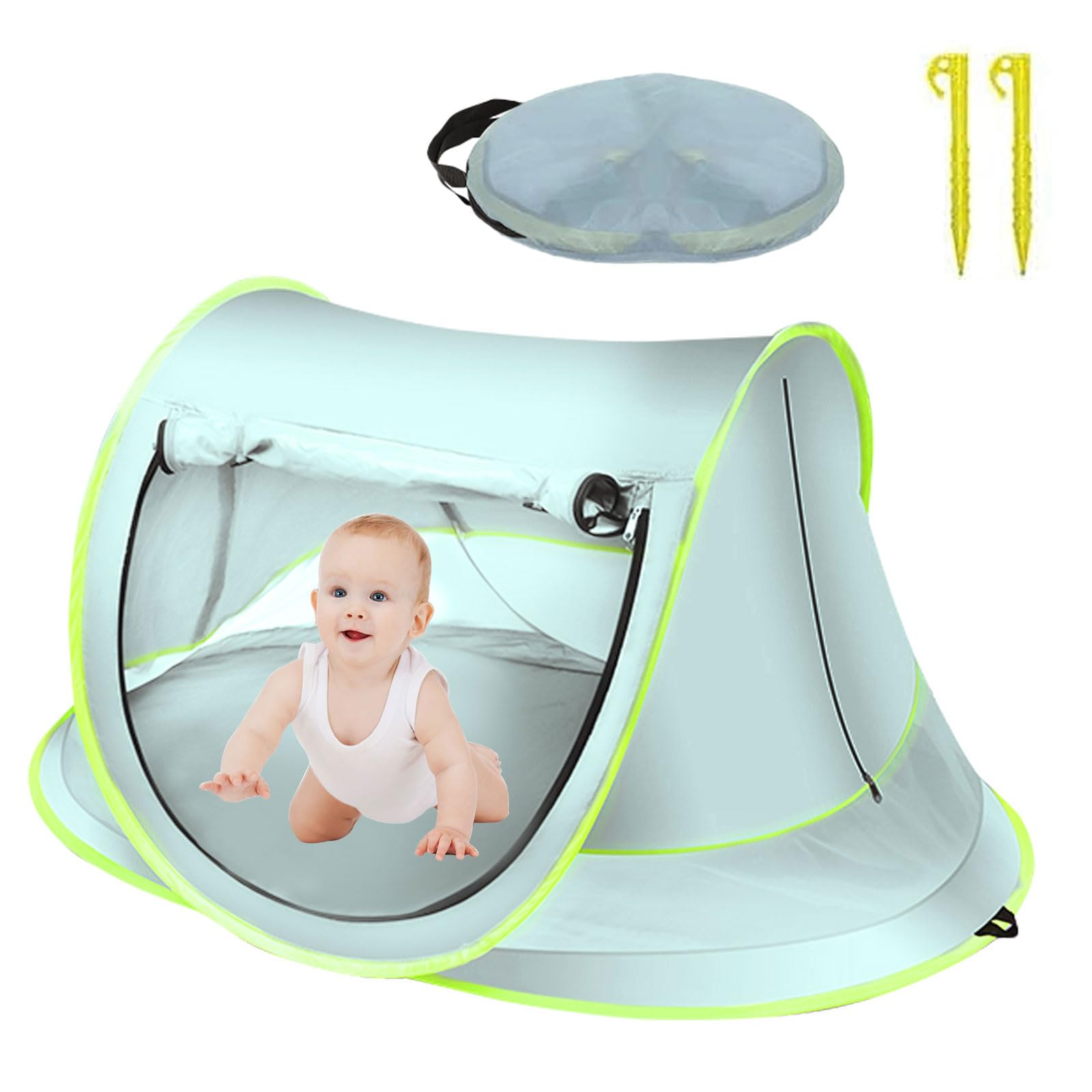 Portable Beach Tent With UPF 50+ Sun Protection - Pop Up Anti UV Shade Shelter for Family Picnic, Garden, Hiking (Blue Large)