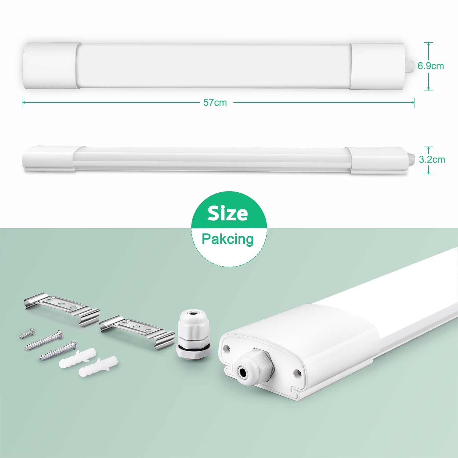 LED Feuchtraumleuchte 60CM mit 20W 2200LM, Deckenleuchte Feuchtraum Flach Feuchtraumlampe Wasserdicht IP65, 4000K Neutralweiß Werkstattlampe, Kellerleuchte, Wannenleuchte für Büro Garage Lager