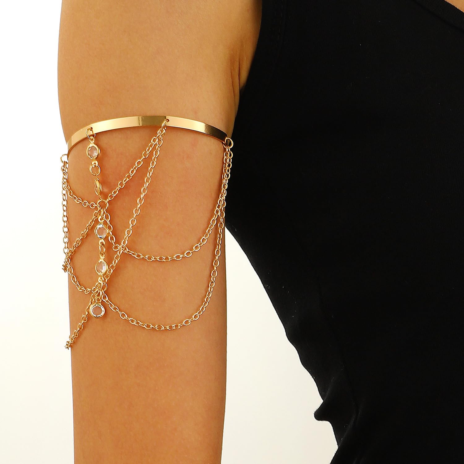 Generic Brazalete dorado en capas ajustable para la parte superior del brazo, regalo de joyería de verano bohemio