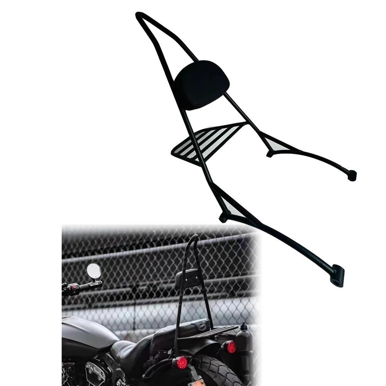 Schienale per Sissy Bar Passeggero Posteriore Nero per Moto per I&ndian Scout