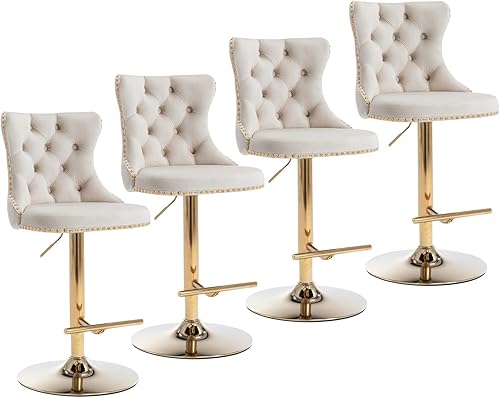 Miniatura 201 de Aoowow Juego de 2 taburetes de bar giratorios ajustables con respaldo de terciopelo copetudo, sillas de bar modernas tapizadas con cabeza de clavo