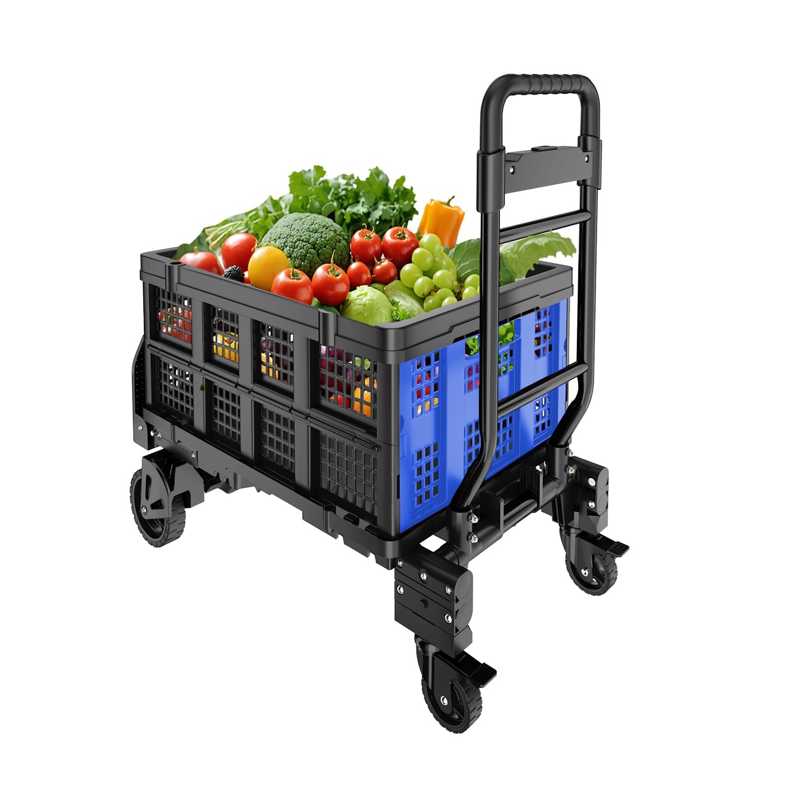 2 in 1 Folding Hand Dolly Cart with Wheels,300LBS Capacity Hand Truck Dolly with Basket, Collapsible Dolly Cart Suitable for Grocery, Shopping, and