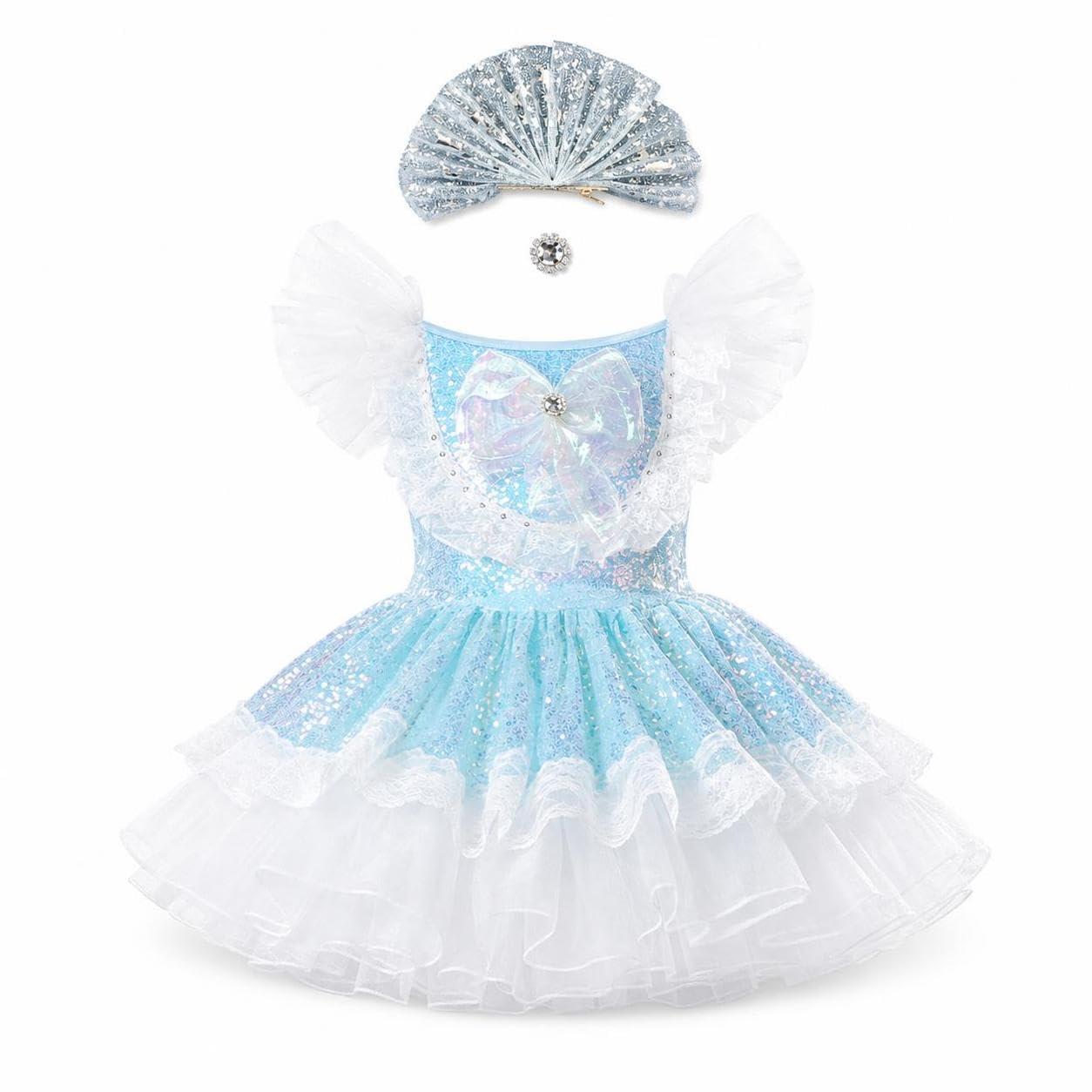 Prinzessin Kleid Kostüm Mädchen Kurzarm mit Pailletten für Tanz & Performance