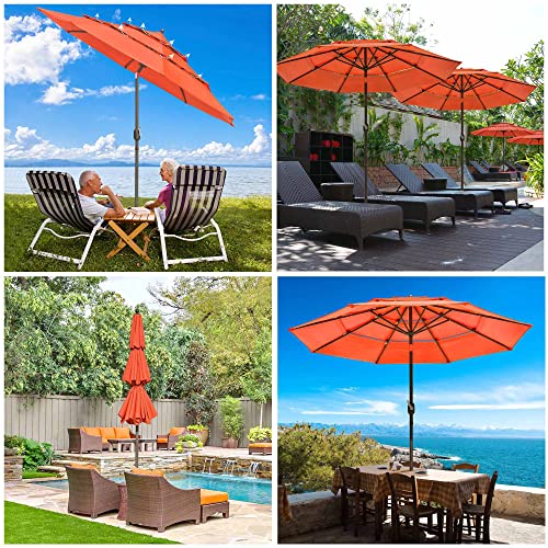 Yescom Uv70+ 3-Tiers 11Ft Solar Powered Led Patio Umbrella With Crank Tilt For Outdoor Garden Yard Pool Orange #TOP1