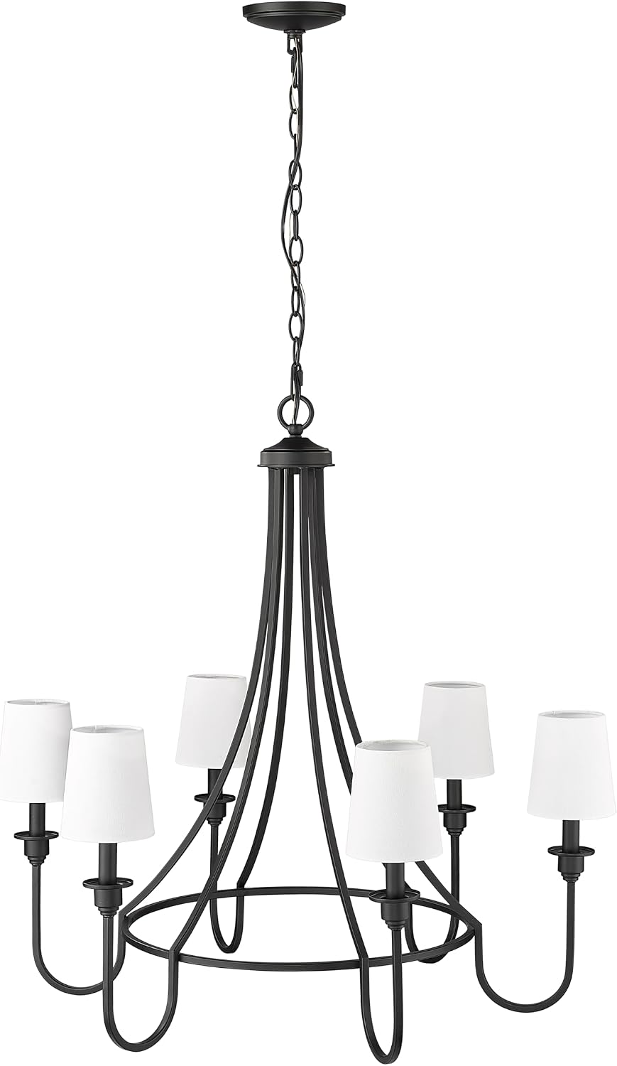 ML Lighting | Artemis Collection | 12206-MB | 6 Light Chandelier Ceiling Light in Matte Black | Optional White Linen Shades | Perfect for Kitchens, Foyers, Hallways, Living Rooms or Entryways
