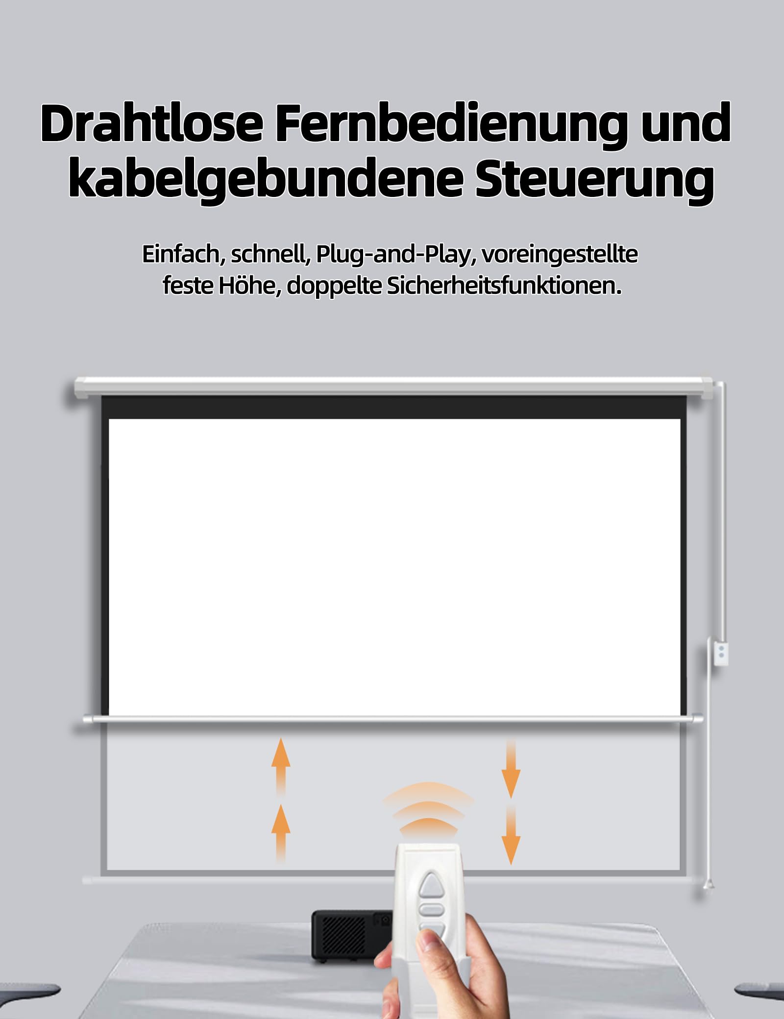 Matte White Beamer Leinwand Elektrisch Mit Fernbedienung,Leinwand Beamer 4K HD 100 Zoll Format 4:3 Projektionsleinwand für Heimkino und Präsentation,Zur Decken-/ Wand-Montage
