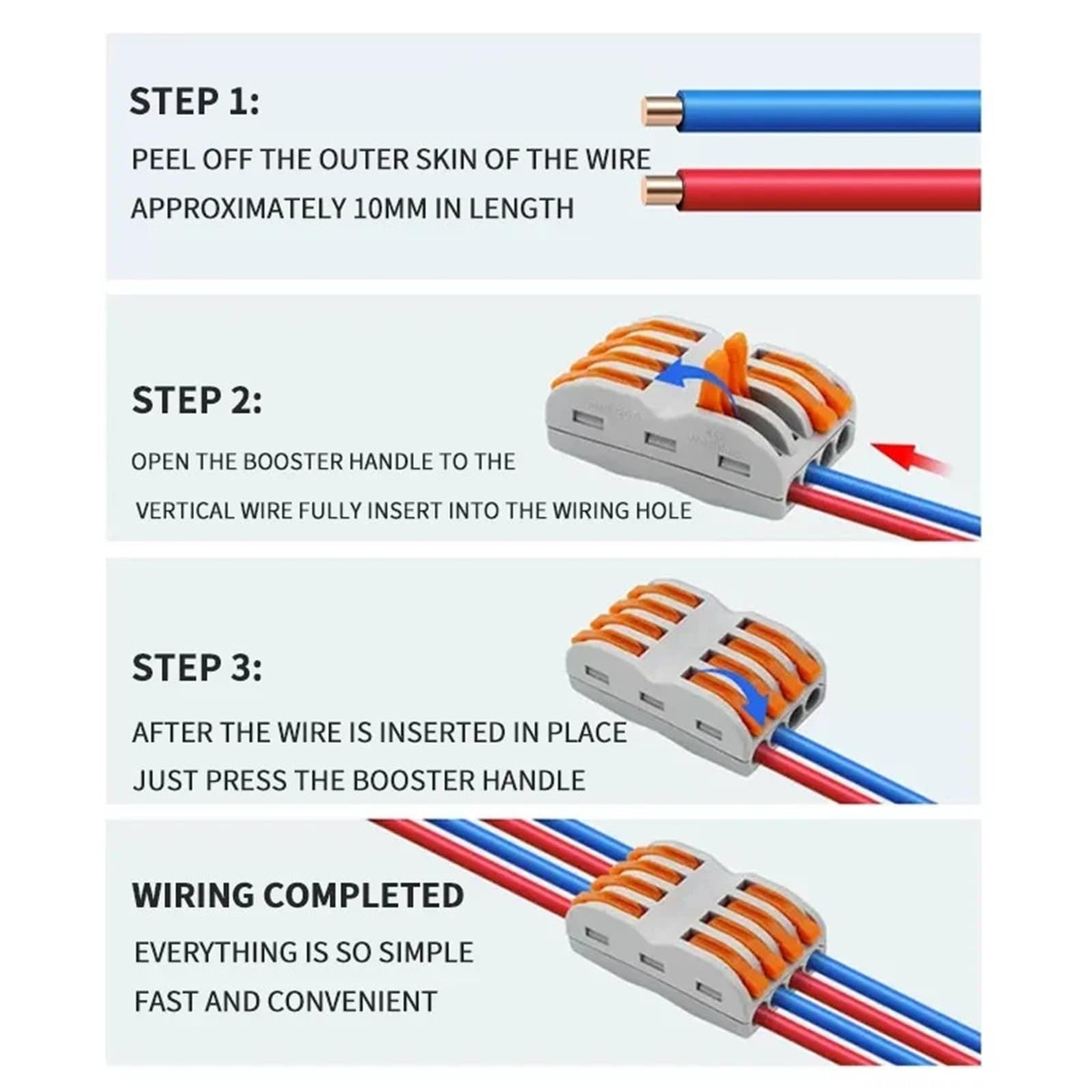 Conectores de cable de palanca de 10/100 piezas, conector de cable de empalme compacto, 2 3 5 vías(4-In 4-Out,50 PCS)