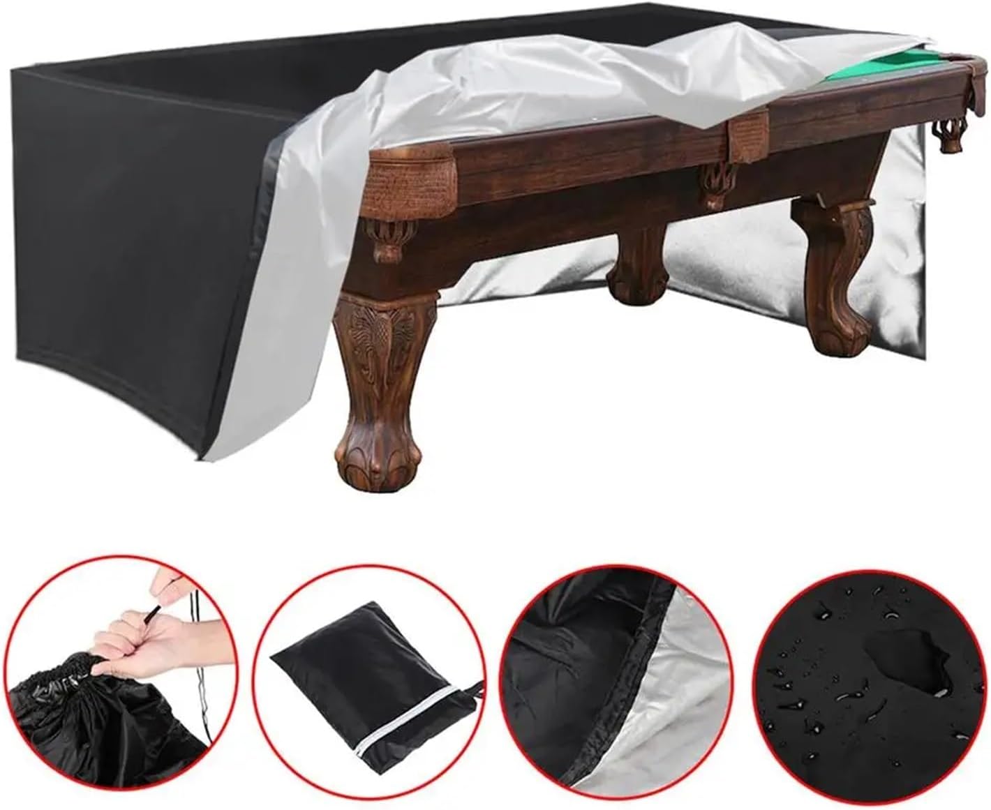 Pool Table Cover 1 Piece Outdoor Full Billiard Ball Solid Color with Drawstring Dust Cover(Green)