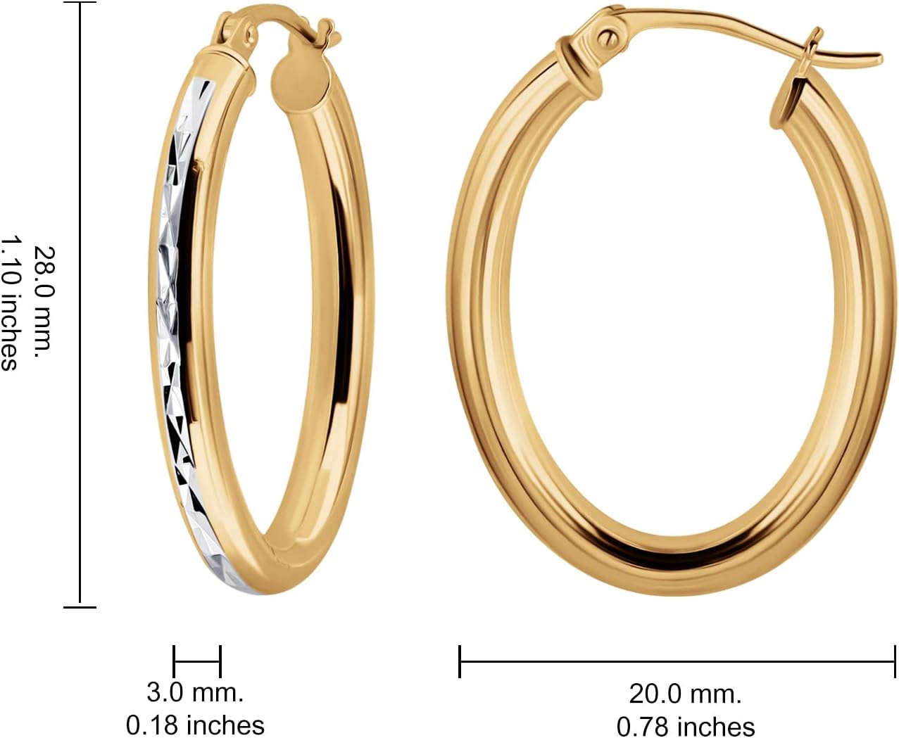 Hoops & Loops 925 Sterling Silver 3mm Oval Diamond-Cut Hoop Earrings for Women, Silver, Yellow Gold, Rose Gold & Black - Image 6