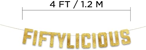 Miniatura 4 de Fiftylicious - Cartel dorado con purpurina  Cartel de feliz cumpleaños 50  Decoraciones de aniversario de boda  Decoraciones de fiesta de cumpleaños