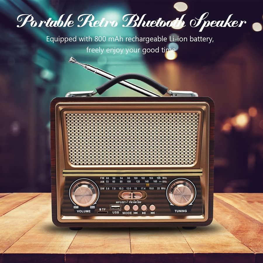 QuantumG - Classic Vintage Retro Style Portable AM/FM/SW Radio Bluetooth Speakers, USB and TF-in Old Fashioned Wooden Exterior for Home and Office Use (R-2055BT)