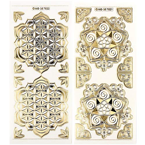 Ideen mit Herz Pegatinas de grabado transparente dorado 10 hojas de 10 x 23 cm pegatinas doradas para manualidades y decoración cumpleaños Navidad jubilación y más (flor de la vida y la flor del amor)