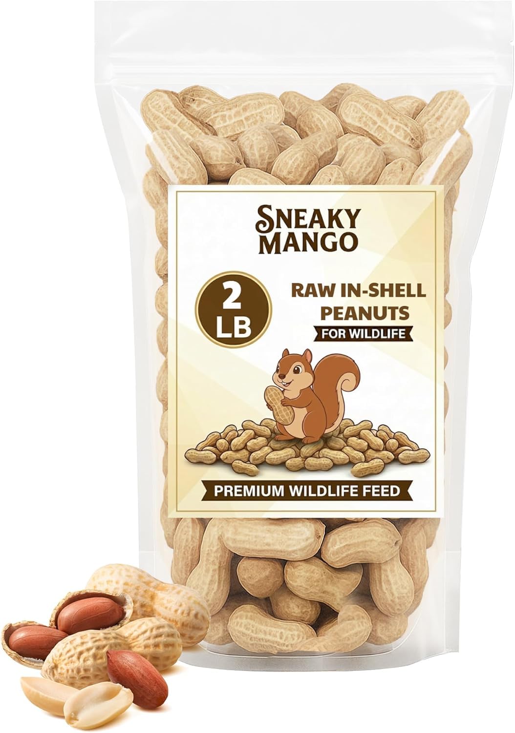 Sneaky Mango Raw Peanuts in Shell - 2 Pounds – All-Natural Food for Squirrels, Deer, Birds, and Other Wildlife Animals – Grown in The USA for Healthy Nutrition