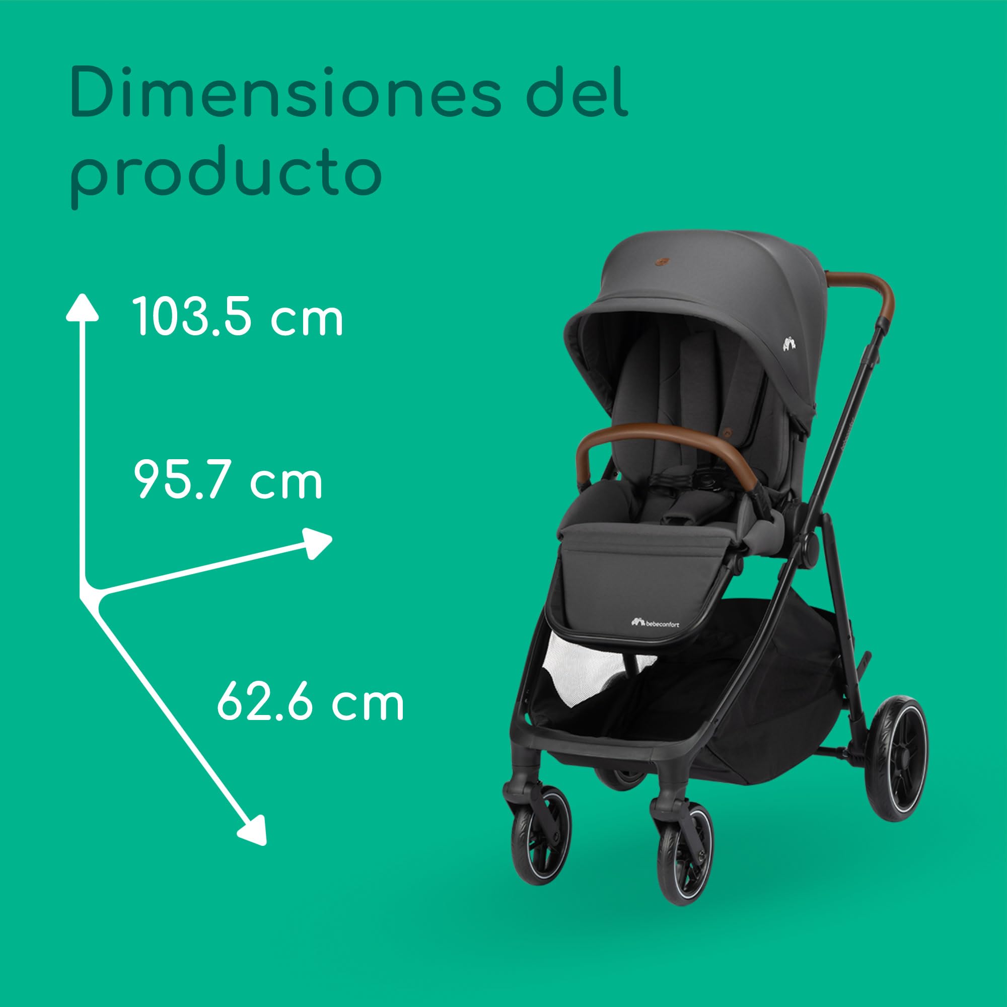Bebeconfort Luvia Trio, Carrito bebé 3 en 1, 0-4 Años (0-22 kg), Cochecito, Silla coche, Capazo, Cierre Inteligente, Manillar Ajustable, Absorción de Impactos en Ruedas, Mineral Graphite