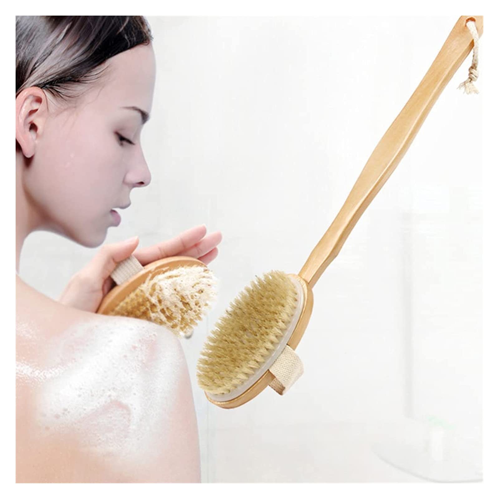 Cepillo de cerdas de 2 uds, Cepillo de Ducha de Mango Largo, Cepillo Corporal seco y húmedo, Cepillo Exfoliante, Cepillo masajeador para Suavizar la Celulitis, cepillos corporales y de baño