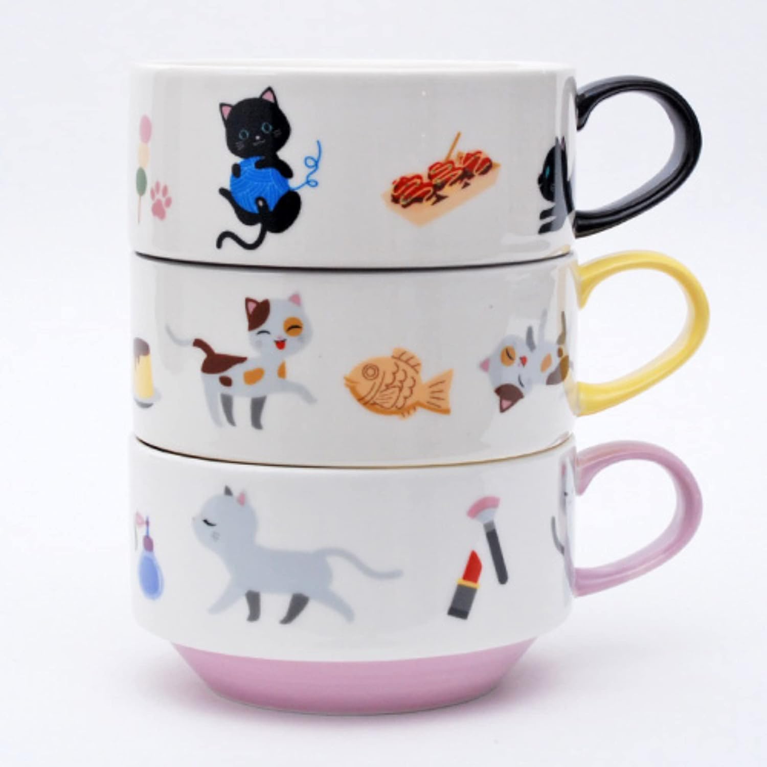Juego De 2 Tazas Apilables De Cerámica Para Gatos De 10 Onzas, Juego De Regalo Con Una Bonita Cuchara Juego De Tazas De Cafe Para Gatos Para