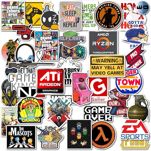 Image of WallDesign 44 Piece Gaming Sticker Pack - Vibrant Vinyl Decals for Laptop, Mobile, PC, Console & Accessories - Durable Laminated Stickers for Gamers