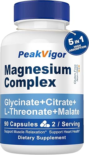 Cápsulas de complejo de magnesio Fórmula 5 en 1 Suplemento dietético 90 cápsulas por botella (45 porciones) Vegano, sin OMG