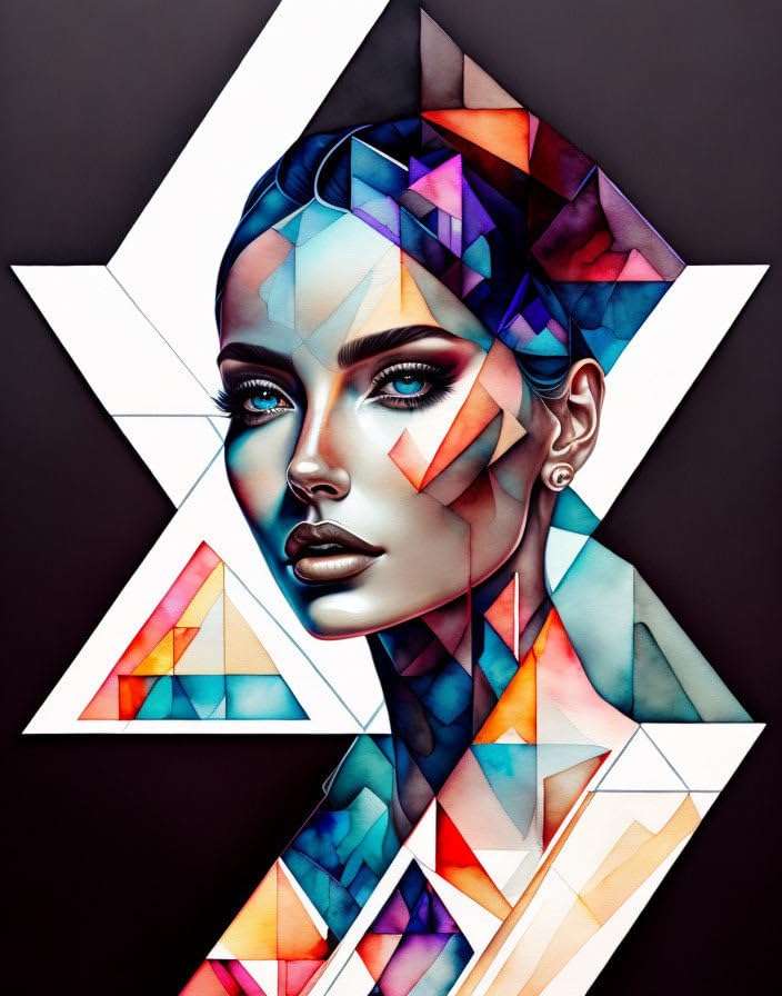 Affiche toile mosaïque géométrique SERENDIPITP aquarelle femme 58x90cm