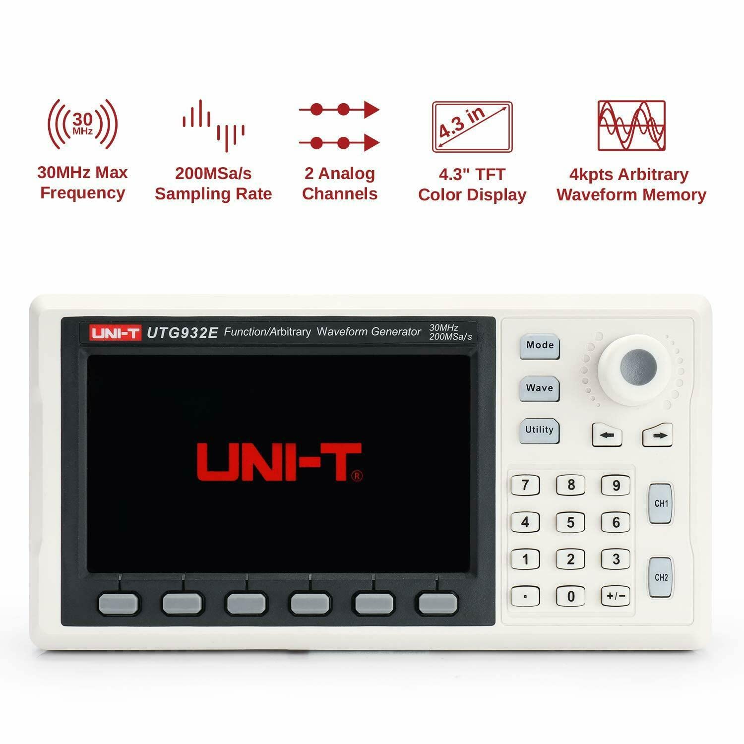 UNI-T 30MHz Funktionsgenerator, UTG932E Arbiträrer Wellenformgenerator, 2 Kanäle, 200MSa/s, 14 Bit vertikale Resolution, (EU Plug) Shop in Germany,3 Jahre Garantie