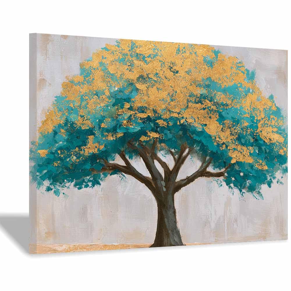 XENIOU Tree Wall Art Blue Glowing Tree canvas painting wall art, Living Room Bedroom Hallway Stairs Decoration.(Multicolor)-70x100cm Framed