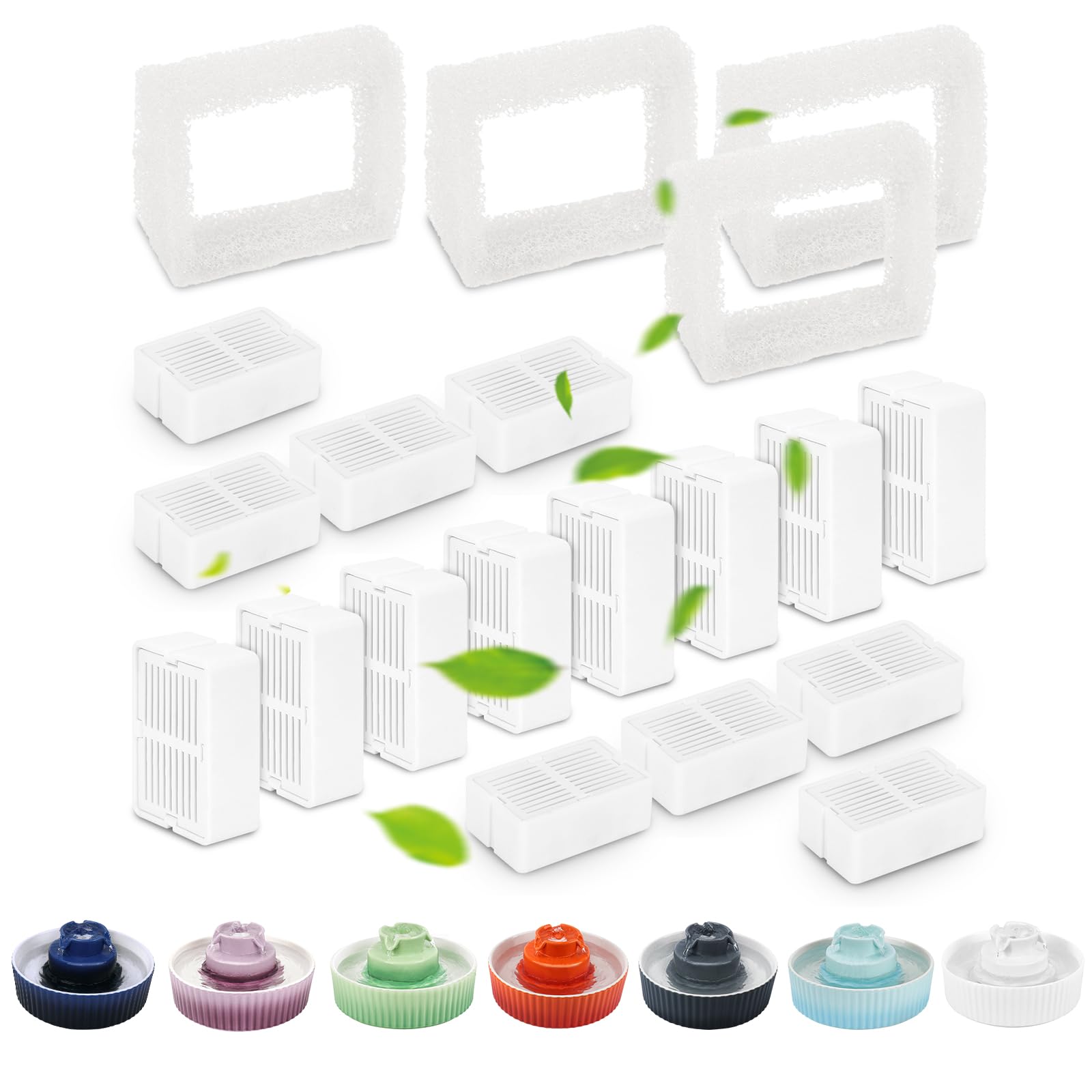 Lawfery 16 Pack Ceramic Cat Water Fountain Filters Replacement, 16 Cat Fountain Filters and 4 Pre-Filter Sponges for Ceramic Pet Water Fountains (16+4)