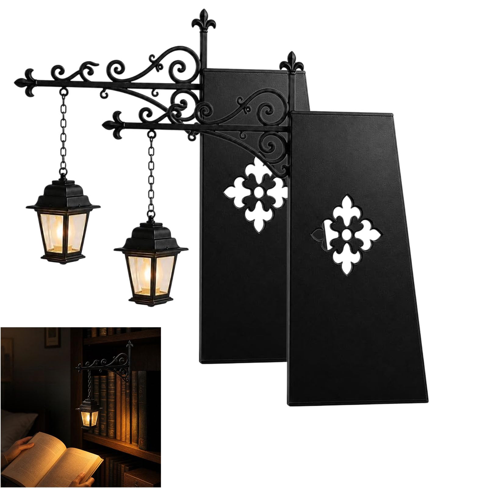 zoocco Library Lantern Mini Bookshelf Lamp, Cordless Portable Vintage Book Nook Light, Cozy Reading Nook Decor, Gothic Cottage Core Fantasy Accent Lamp (2 PCS)