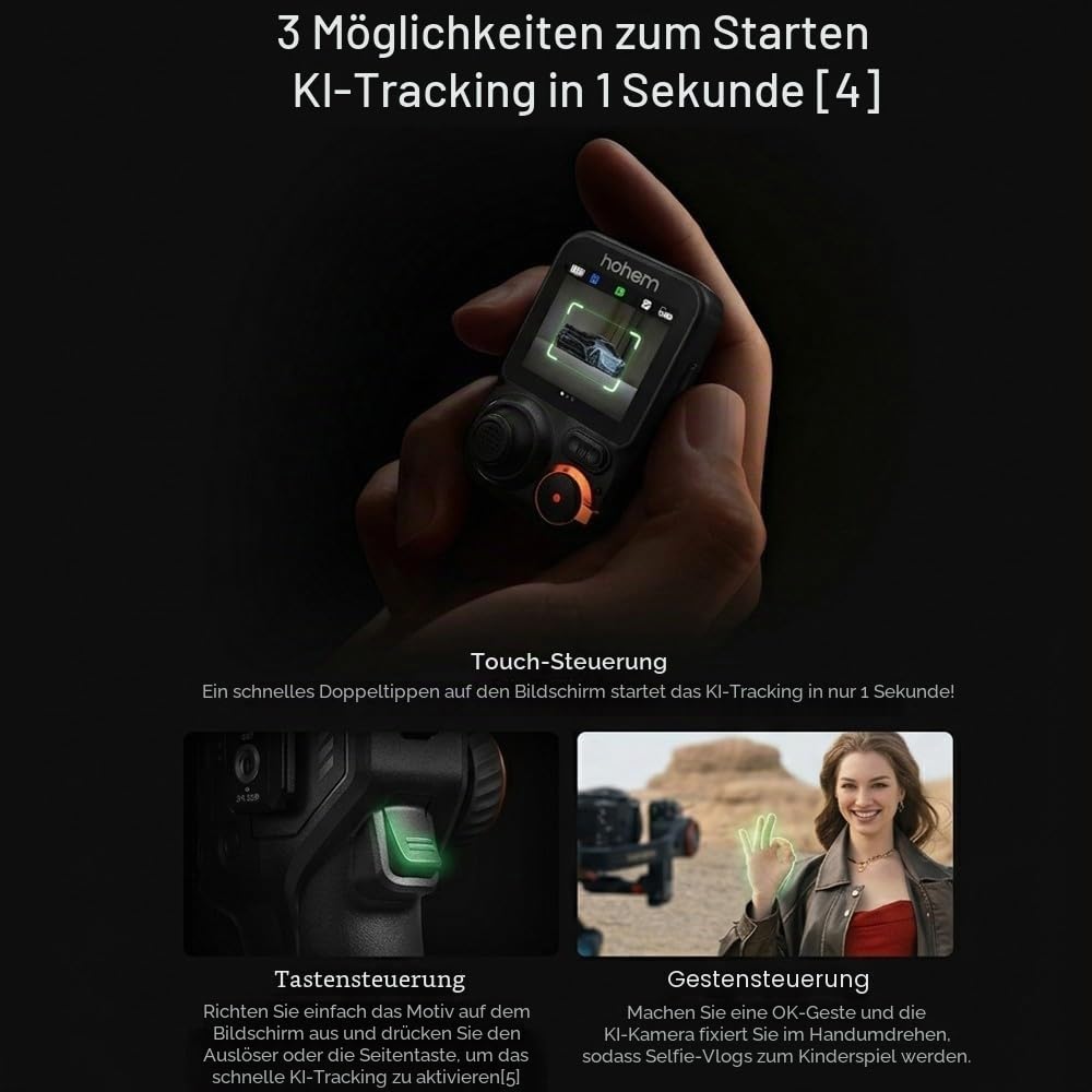 Hohem iSteady MT3 Pro Kamera Gimbal Stabilisator, 3‑Achsen AI‑Tracking | Abnehmbarem Touchscreen Fernbedienung, CCT, 2,5 kg Nutzlast für Sony Canon Fujifilm Nikon Lumix & Action-Cams & Smartphones