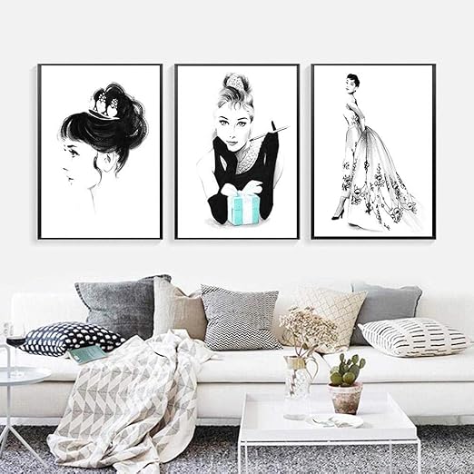 Amazon ティファニーの壁の芸術でオードリー ヘップバーン朝食ノルディックキャンバスファッションの女の子の部屋のポスターとプリント絵画写真家の装飾 50x70cmx3個 フレームなし ウォールステッカー オンライン通販