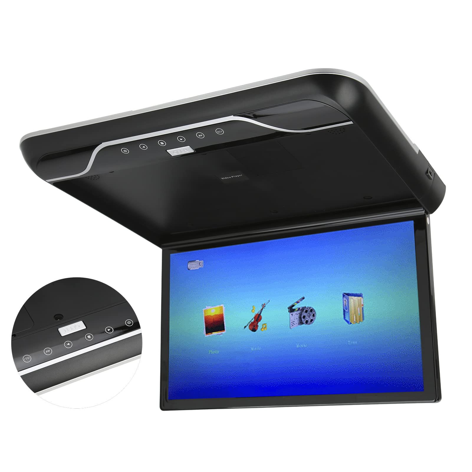 Convertisseur de Sortie Ligne Affichage de L'écran du Moniteur Aérien de Voiture 19 Pouces 丨 19 Pouces Moniteur LCD de Toit de Voiture Rabattable 1080P 16 Couleurs Contrôle Tactile(Le noir)