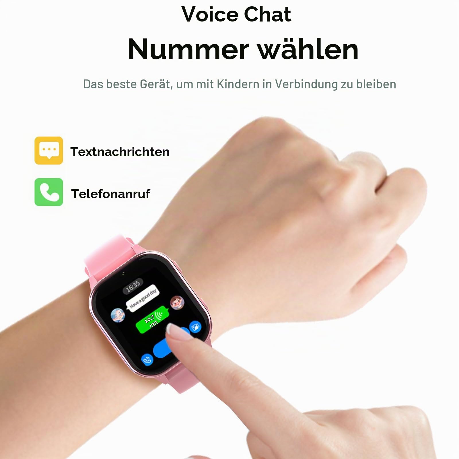 PTHTECHUS Uhr Kinder 4G, Armbanduhr mit Videoanruf, WiFi/GPS Tracker/Bluetooth Musik Schulmodus SOS Wecker, 900 MAh Lange Standby-Zeit, Kinder Smart Uhr für ab 5 Jahren, Zartes Rosa